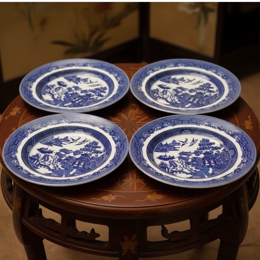 Johnson Bros Blue Willow Salad Plates, Set of 4, Vintage England Dinnerware
